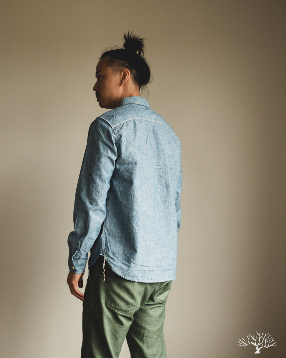 Flat Head FN-SCK-010L - 5oz Chambray Work Shirt - Blue