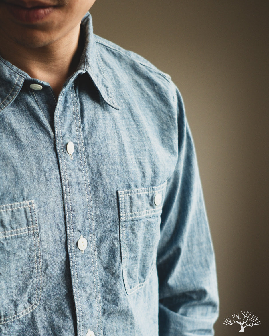 Flat Head FN-SCK-010L - 5oz Chambray Work Shirt - Blue