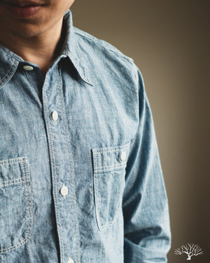 The Flat Head - FN-SCK-010L - 5oz Chambray Work Shirt - Blue