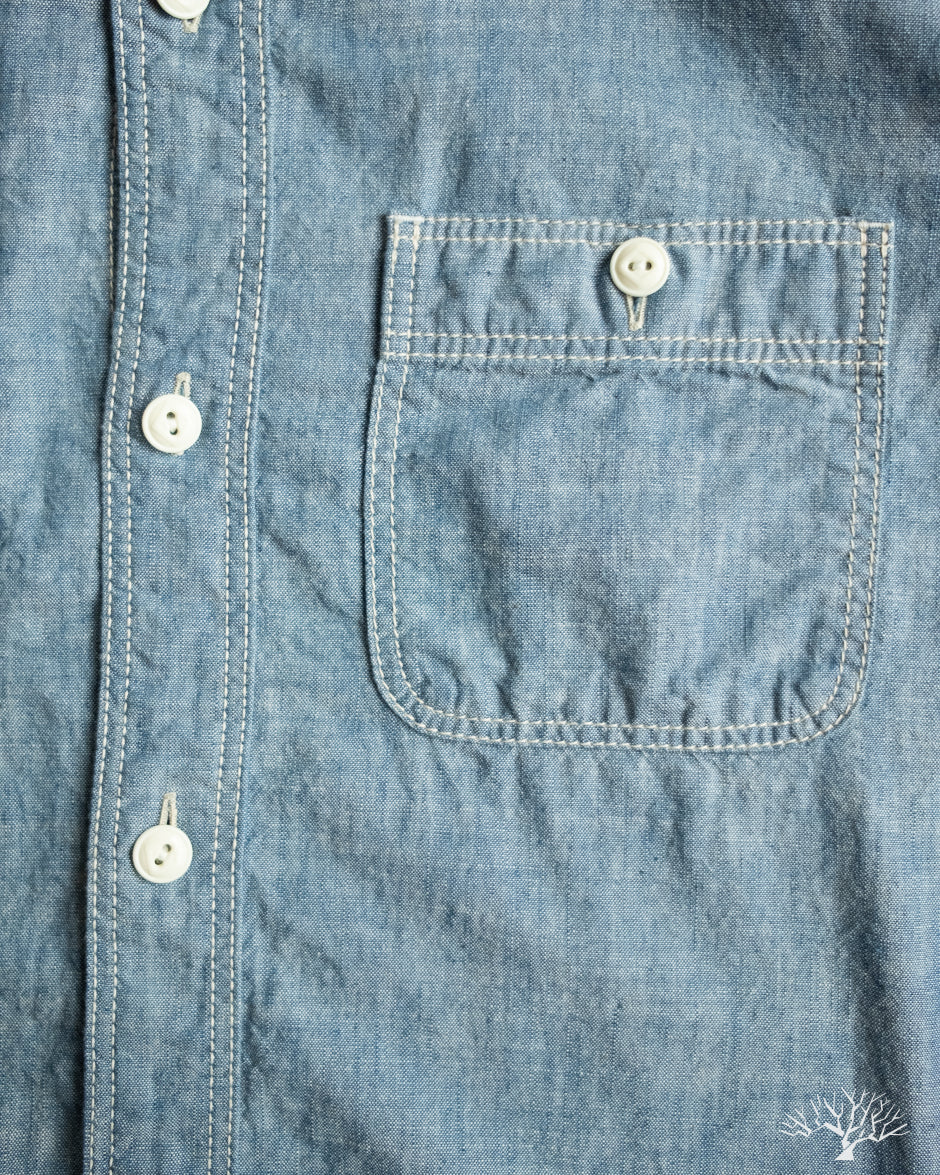 Flat Head FN-SCK-010L - 5oz Chambray Work Shirt - Blue