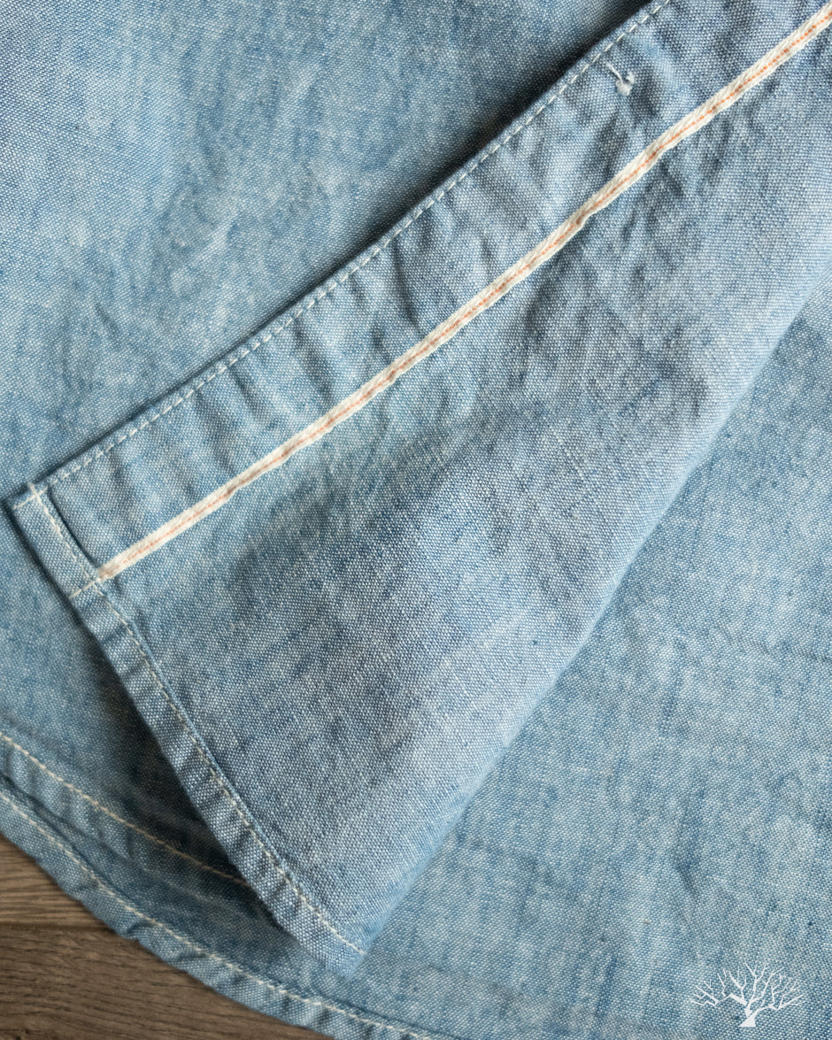 Flat Head FN-SCK-010L - 5oz Chambray Work Shirt - Blue