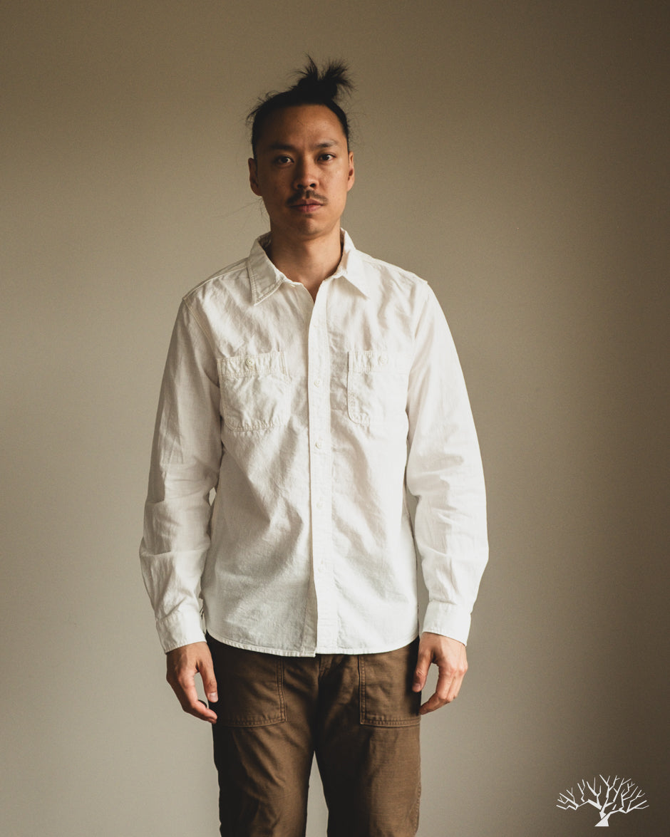 Flat Head FN-SCK-010L - 5oz Chambray Work Shirt - White