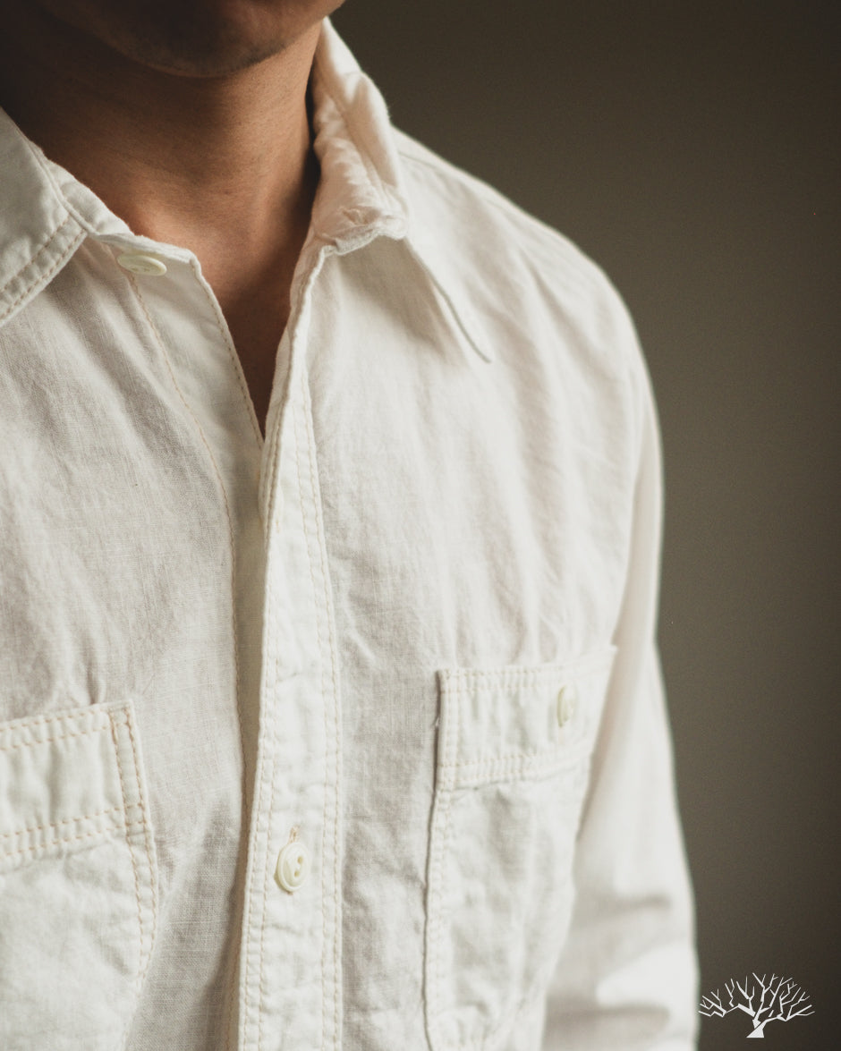 Flat Head FN-SCK-010L - 5oz Chambray Work Shirt - White