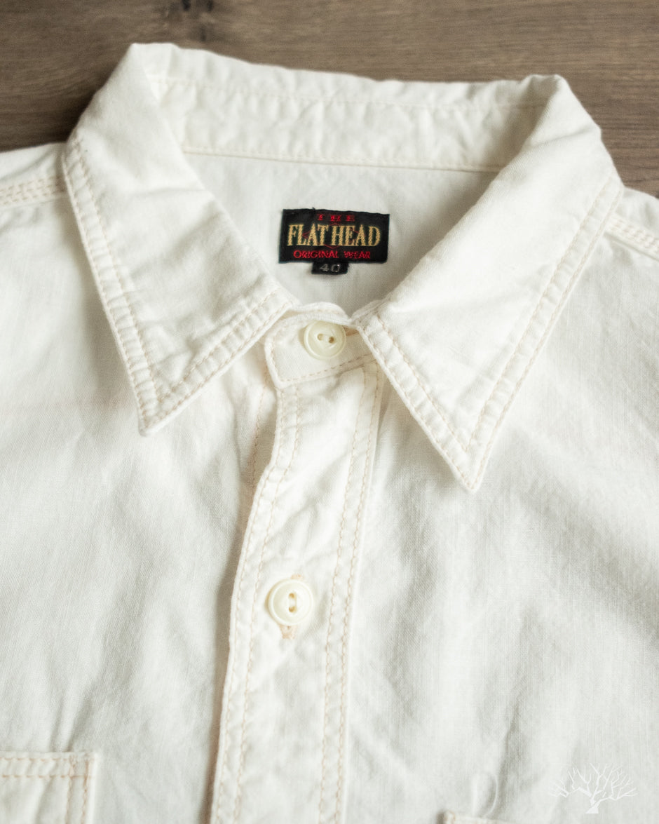 Flat Head FN-SCK-010L - 5oz Chambray Work Shirt - White