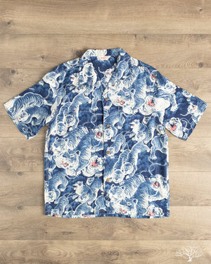Flat Head FN-SCR-017S - Hyaku Tora Linen Shirt - Blue