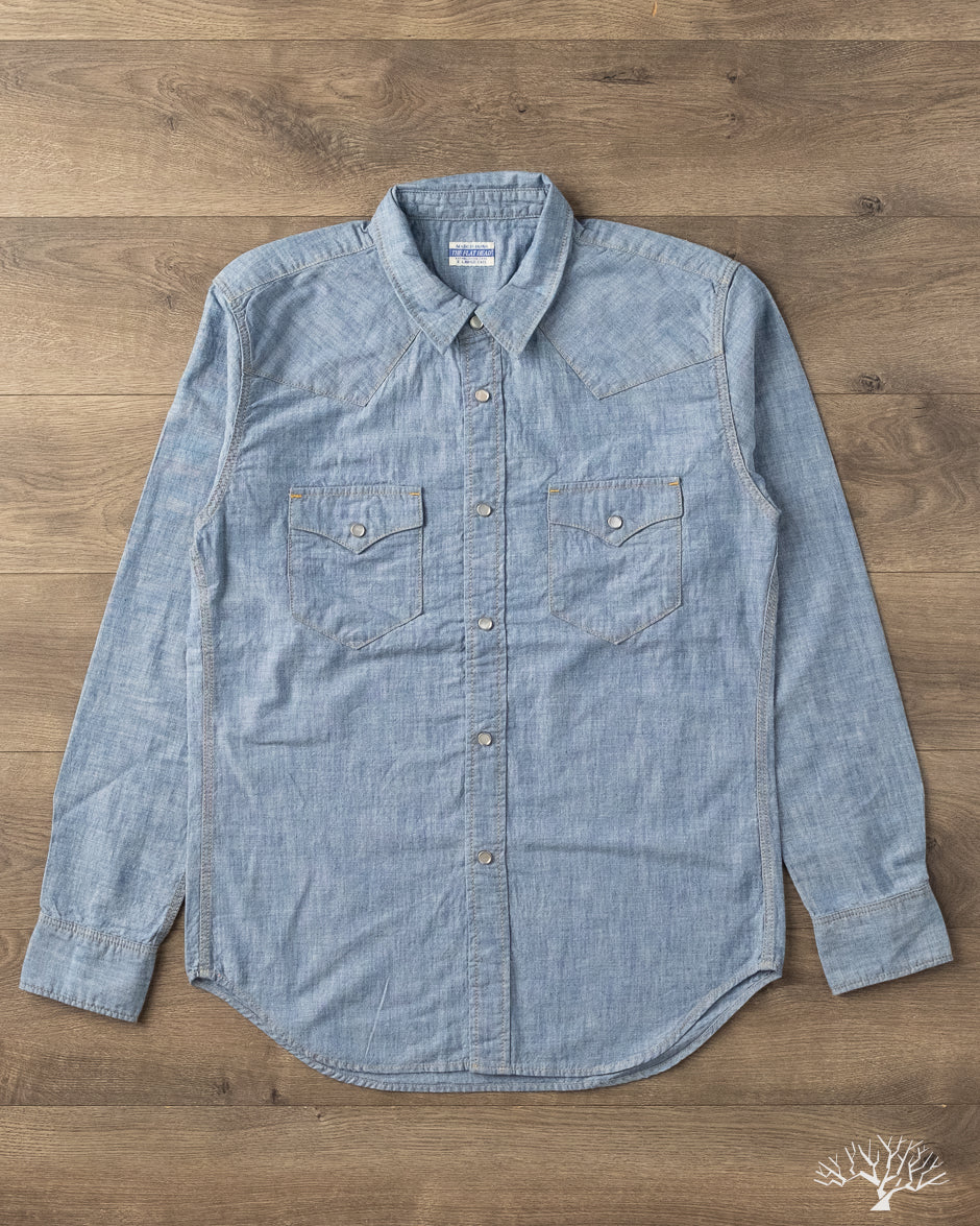 Flat Head FN-SCW-003L - 5oz Chambray Western Shirt - Blue