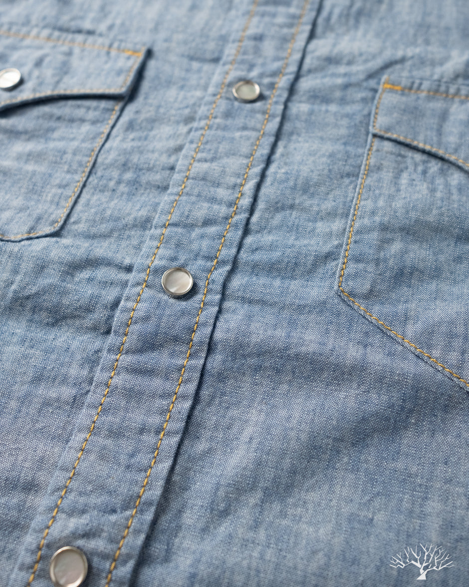 Flat Head FN-SCW-003L - 5oz Chambray Western Shirt - Blue
