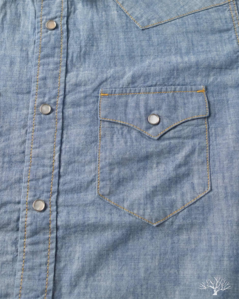 Flat Head FN-SCW-003L - 5oz Chambray Western Shirt - Blue