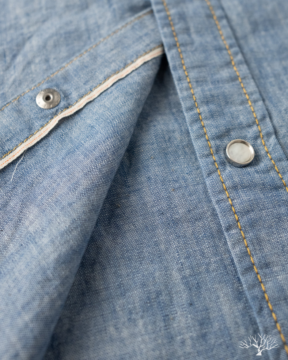 Flat Head FN-SCW-003L - 5oz Chambray Western Shirt - Blue