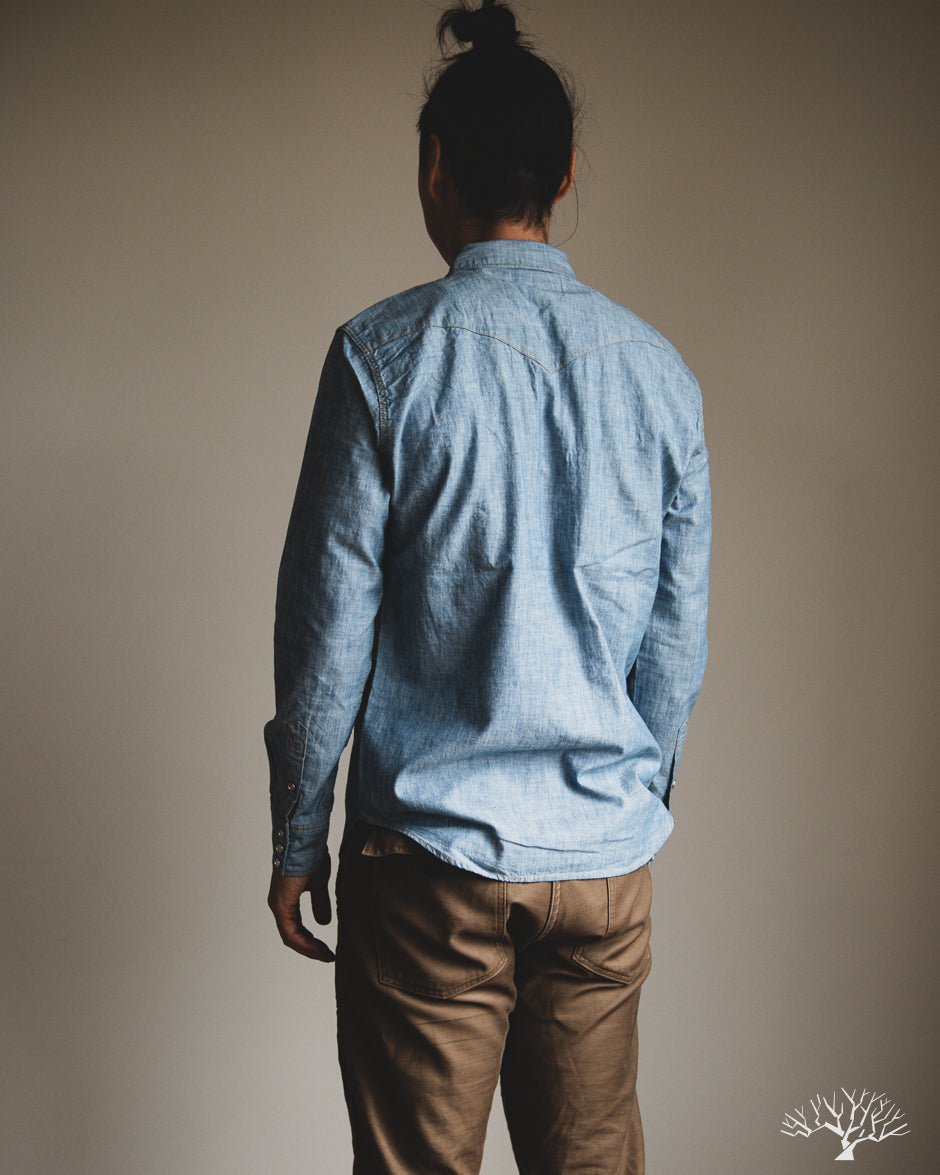 Flat Head FN-SCW-003L - 5oz Chambray Western Shirt - Blue