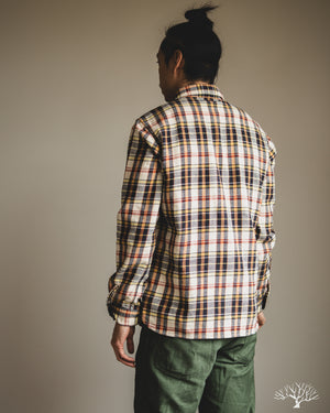 The Flat Head - FN-SNR-014L - Flannel Check Work Shirt - Ivory