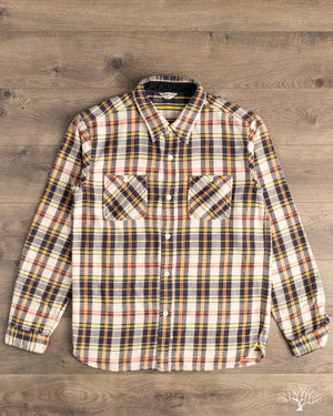 Flat Head FN-SNR-014L - Flannel Check Work Shirt - Ivory