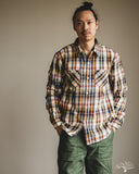 Flat Head FN-SNR-014L - Flannel Check Work Shirt - Ivory