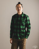 Flat Head FN-SNR-101L - Block Check Flannel Shirt - Green/Black