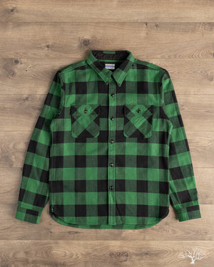 The Flat Head - FN-SNR-101L - Block Check Flannel Shirt - Green