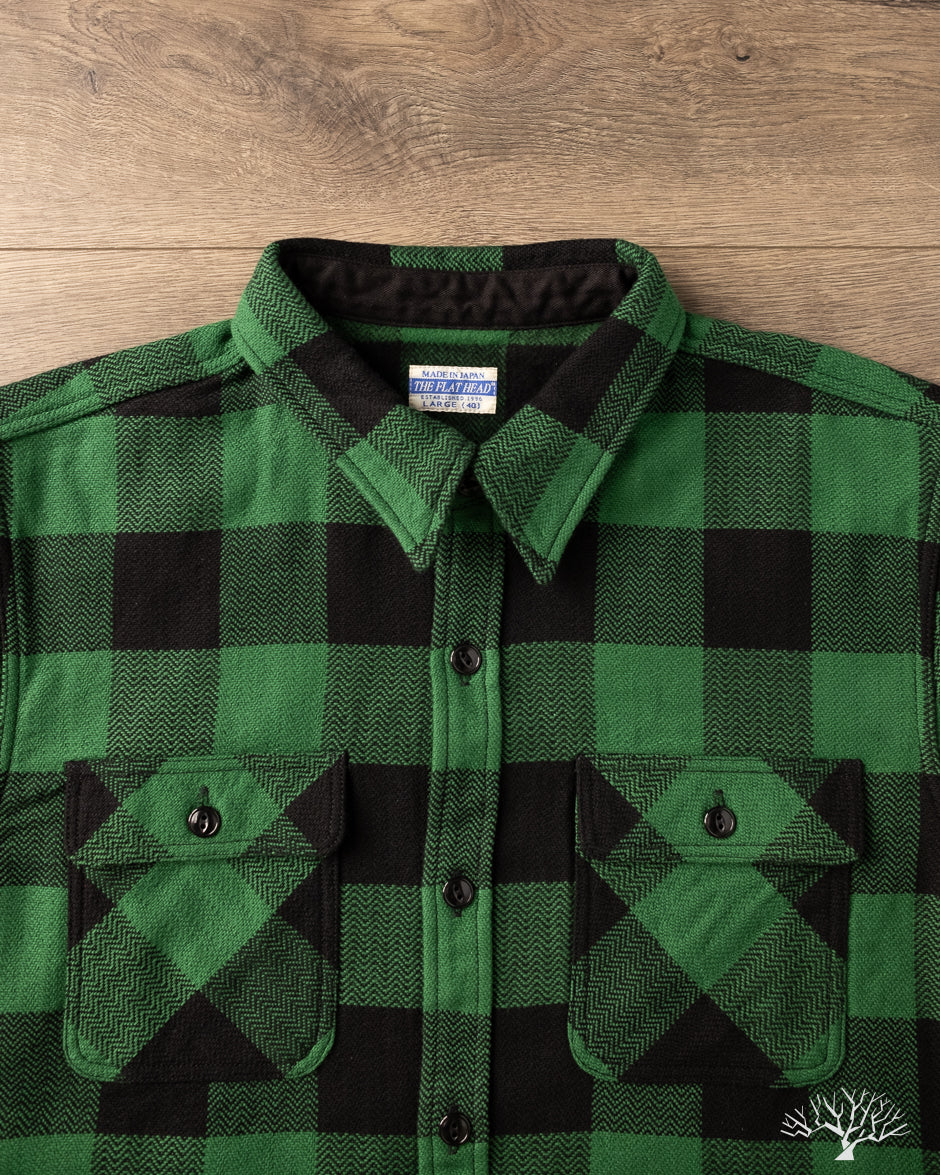 Flat Head FN-SNR-101L - Block Check Flannel Shirt - Green/Black