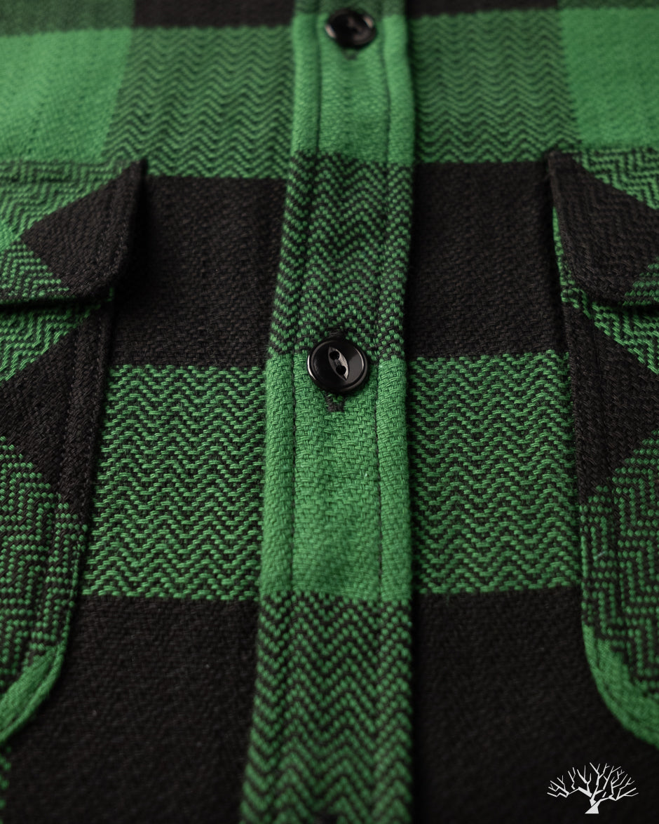 Flat Head FN-SNR-101L - Block Check Flannel Shirt - Green/Black