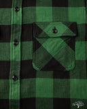 Flat Head FN-SNR-101L - Block Check Flannel Shirt - Green/Black