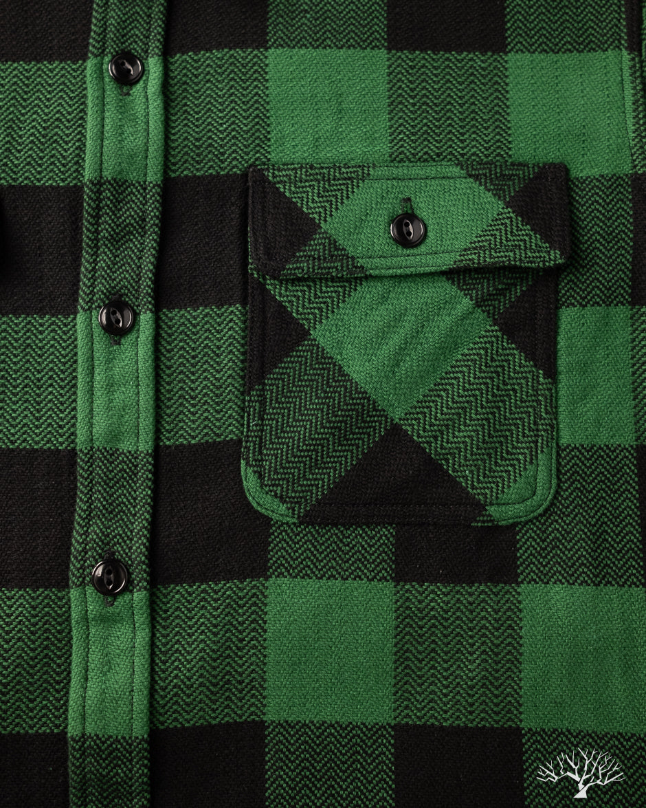 Flat Head FN-SNR-101L - Block Check Flannel Shirt - Green/Black