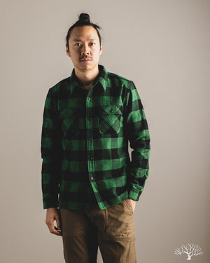 トップス BLOCKCHECK FLANNELSHIRT / Green The Flat Head - FN-SNR-101L - Block Check Flannel Shirt - Green