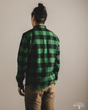 Flat Head FN-SNR-101L - Block Check Flannel Shirt - Green/Black