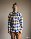 Flat Head FN-SNR-101L - Block Check Flannel Shirt - White/Blue
