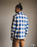 Flat Head FN-SNR-101L - Block Check Flannel Shirt - White/Blue
