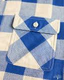 Flat Head FN-SNR-101L - Block Check Flannel Shirt - White/Blue