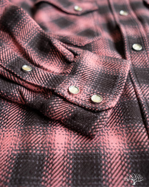 The Flat Head FN-SNW-005L - Ombre Check Flannel Western Shirt - Pink/Black