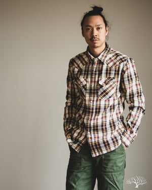 The Flat Head - FN-SNW-014L - Flannel Check Western Shirt - Ivory