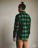 Flat Head FN-SNW-101L - Block Check Flannel Western Shirt - Green/Black