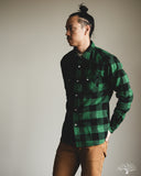 Flat Head FN-SNW-101L - Block Check Flannel Western Shirt - Green/Black