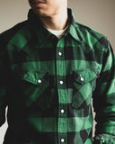 Flat Head FN-SNW-101L - Block Check Flannel Western Shirt - Green/Black
