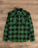 Flat Head FN-SNW-101L - Block Check Flannel Western Shirt - Green/Black