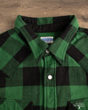 Flat Head FN-SNW-101L - Block Check Flannel Western Shirt - Green/Black
