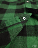 Flat Head FN-SNW-101L - Block Check Flannel Western Shirt - Green/Black