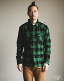 Flat Head FN-SNW-101L - Block Check Flannel Western Shirt - Green/Black