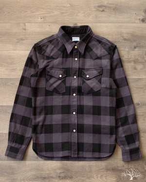 FN-SNW-101L - Block Check Flannel Western Shirt - Grey/Black