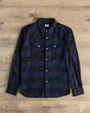 Flat Head FN-SNW-101LSP - Block Check Flannel Western Shirt - Indigo