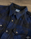 Flat Head FN-SNW-101LSP - Block Check Flannel Western Shirt - Indigo