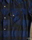 Flat Head FN-SNW-101LSP - Block Check Flannel Western Shirt - Indigo