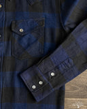 Flat Head FN-SNW-101LSP - Block Check Flannel Western Shirt - Indigo