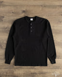 Flat Head FN-THLH-004 - Waffle Knit Henley Thermal - Black