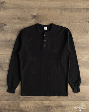 トップス blurhms Rpugh&Smooth Thermal Henley-neck The Flat Head - FN-THLH-004 - Waffle Knit Henley Thermal - Black