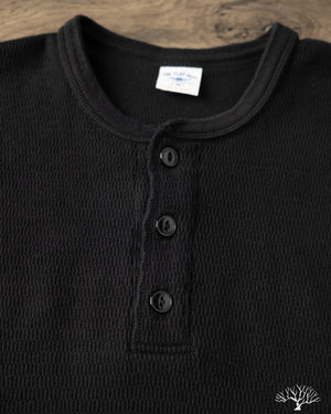 The Flat Head - FN-THLH-004 - Waffle Knit Henley Thermal - Black