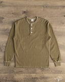 Flat Head FN-THLH-004 - Waffle Knit Henley Thermal - Olive