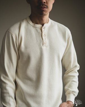The Flat Head - FN-THLH-004 - Waffle Knit Henley Thermal - Ivory