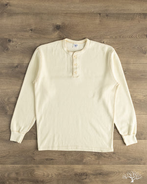 Flat Head FN-THLH-004 - Waffle Knit Henley Thermal - Ivory