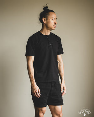 The Flat Head - FN-TSH-003 - Short-Sleeve Henley T-Shirt - Black