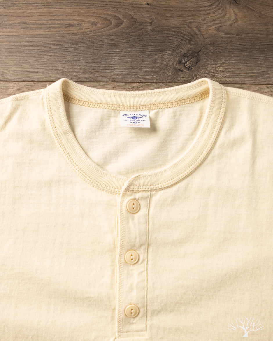 Flat Head FN-TSHL-004 - Long-Sleeve Henley T-Shirt - Ivory